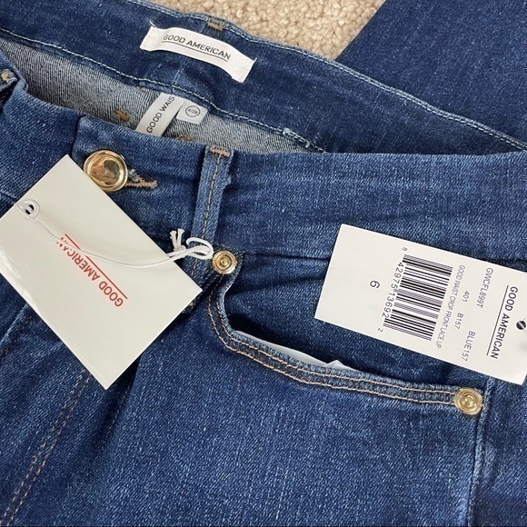 NO LONGER NWT Good American Good Waist Crop High Rise Lace Up Blue Jeans Size 6 - Picture 10 of 11